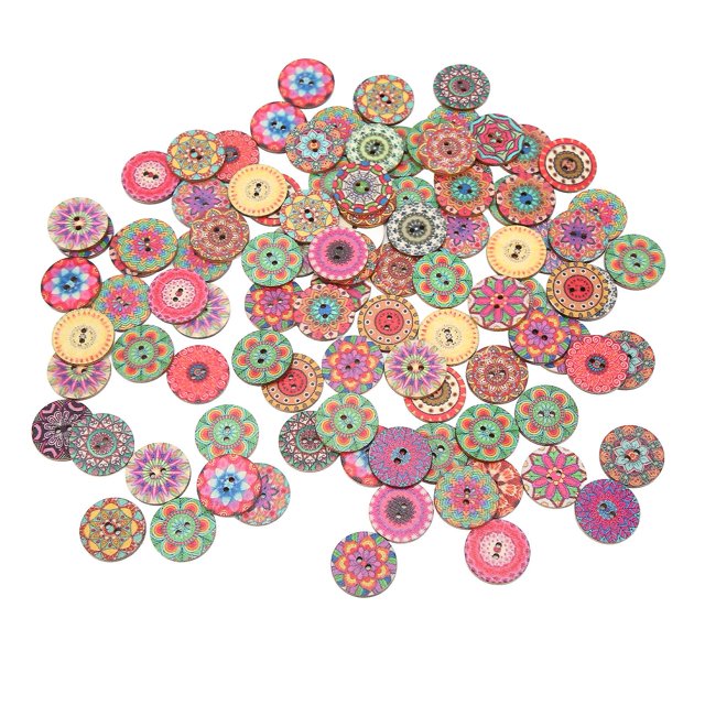 Lot de 100 boutons en bois à motif floral rétro, durables, 25 mm, accessoires de bricolage pour la couture et l'artisanat