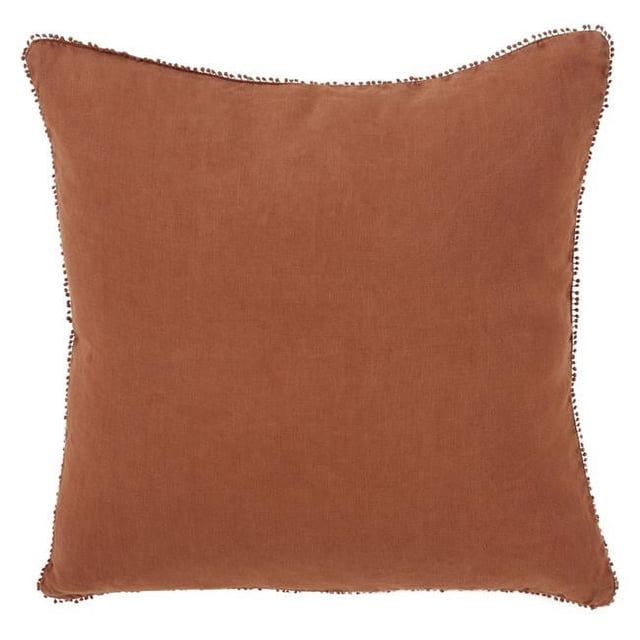 SARO LIFESTYLE Pomponin Collection Pom Linen Down-Filled Throw Pillow, 20", Terracotta