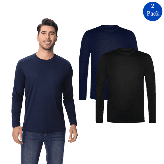 Zfeel Men’s Long Sleeve Dry Fit Shirt, Performance Athletic T-Shirt Men, Assorted Color, Pack 2, S