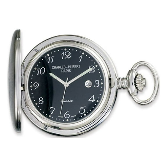 Charles Hubert Stainless Steel Black Dial Pocket Watch; for Adults and Teens; for Women and Men