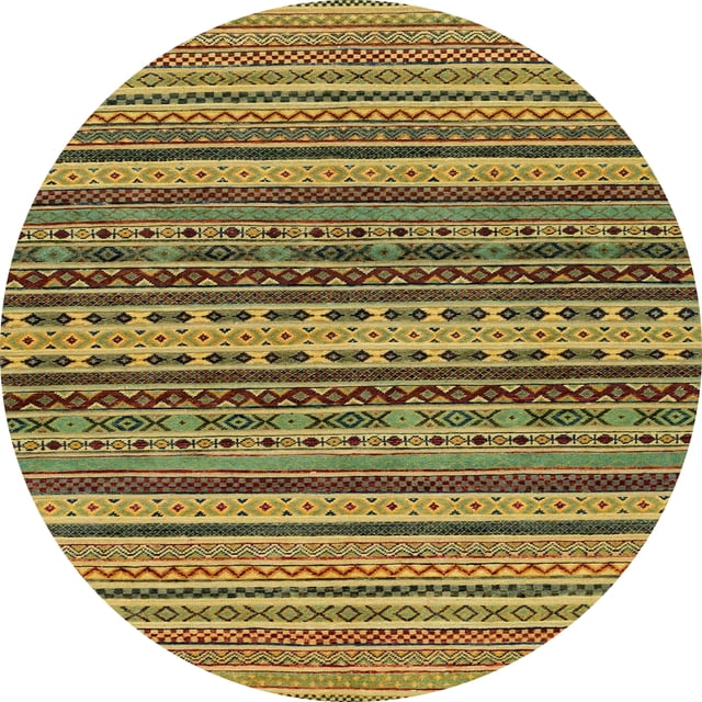 Ahgly Company Tapis d'Intérieur Rond Abstrait Orange Or Oriental, 8 Pieds Rond