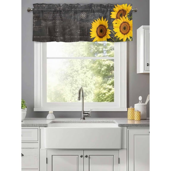 Summer Farm Sunflower Valances for Windows,Kitchen Valance Rod Pocket Short Curtain,Country Floral on Blackboard Valance Curtain Window Valances for Bedroom Living Room 42x12in