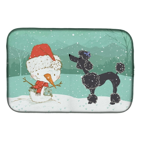 Black Poodle Snowman Christmas Dish Drying Mat
