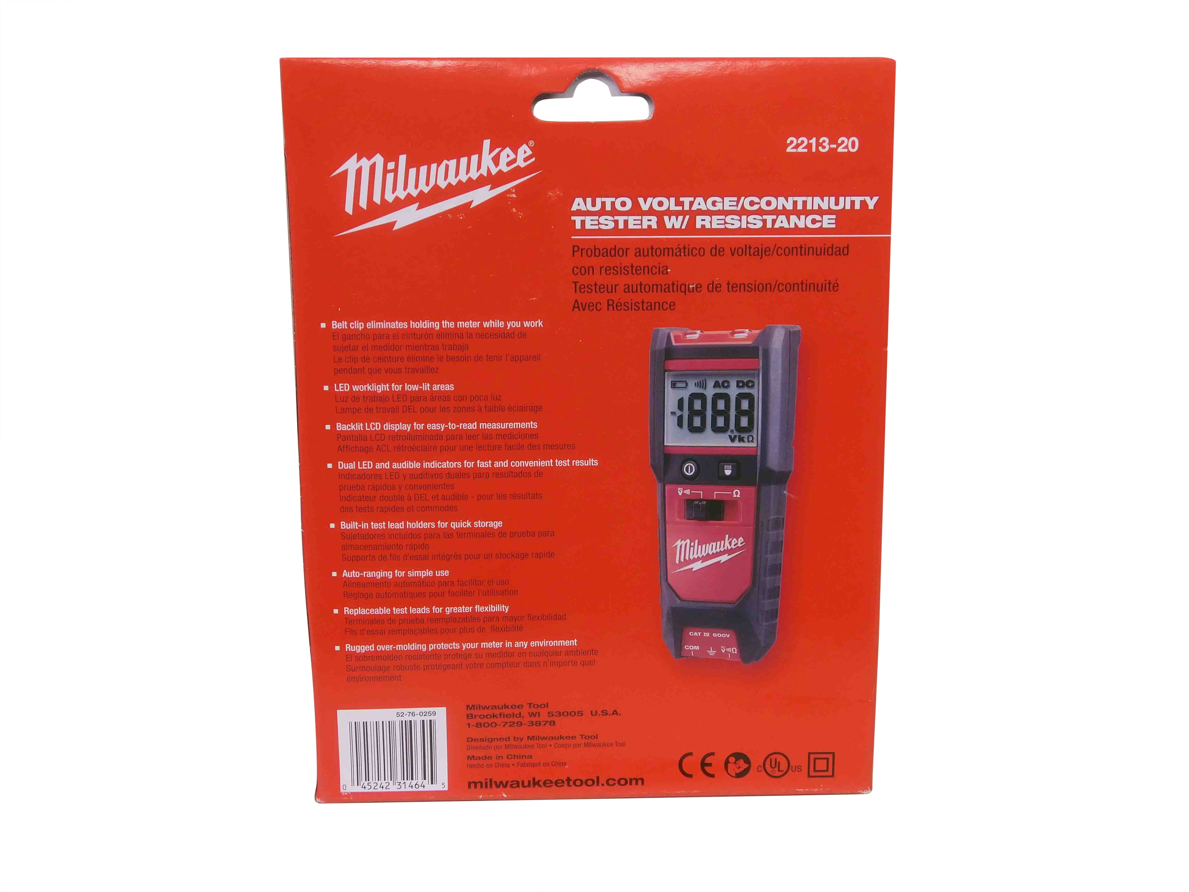 Milwaukee 2213-20 Auto Voltage/Continuity Tester with Resistance  Measurement Set