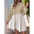 thumbnail image 2 of Women'S Color Block Round Neck Long Sleeve Ruffle Hem Casual A Line Short Dress Khaki L, 2 of 7