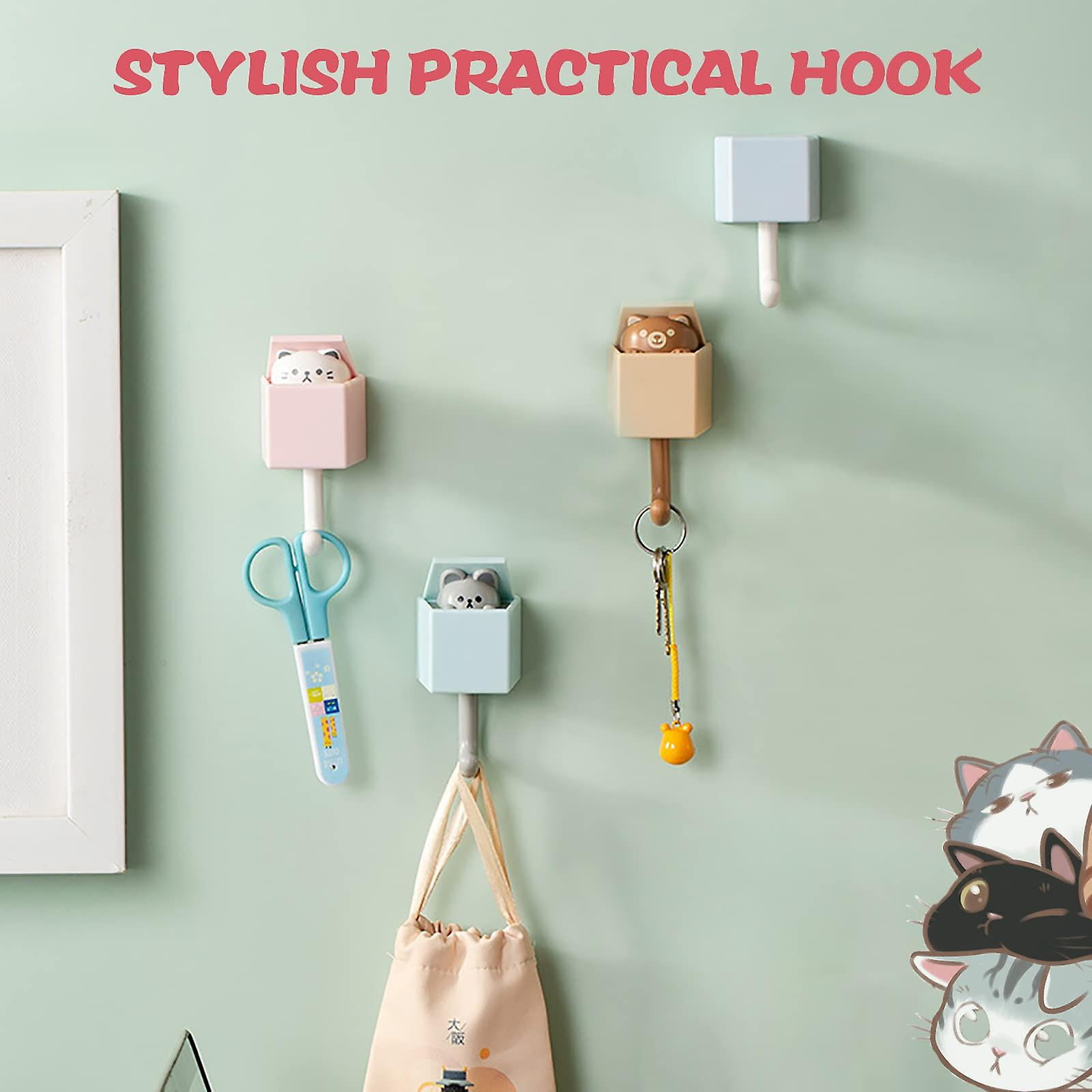 4 Pcs Cute Pet Hooks Pop Up Cat Wall Hooks Creative Self Adhesive Coat Hook Without Drilling Cat Key Hanger Walmart