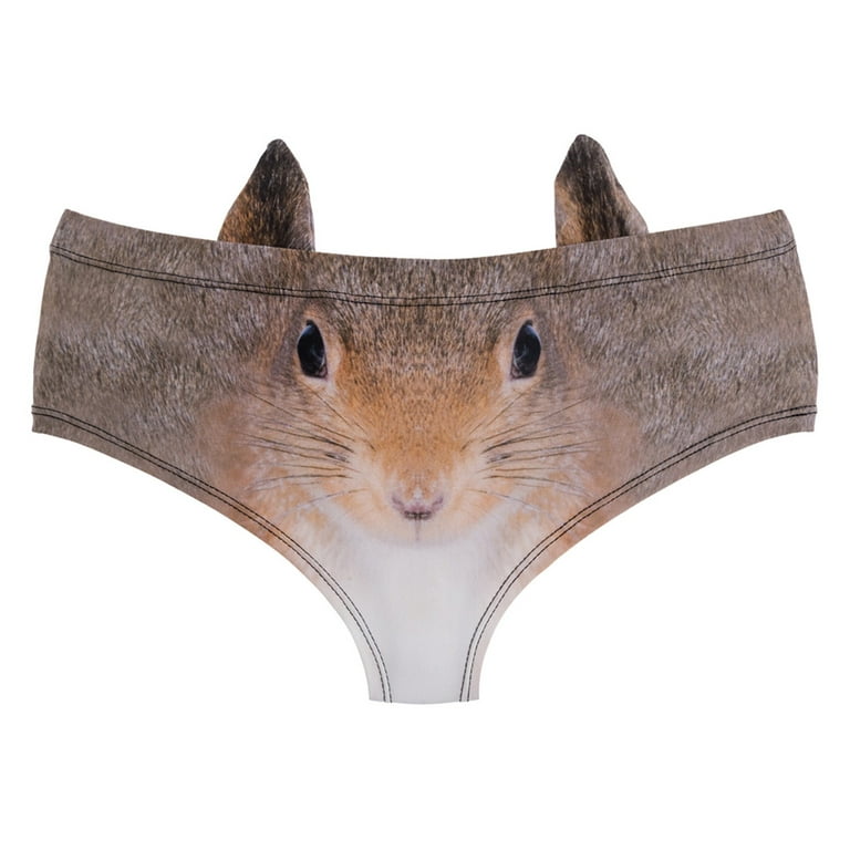 wendunide womens underwear Women's Flirty Sexy Funny 3D Printed Animal  Middle Waist Tail Underwears Briefs Gifts With Cute Ears Women's Panties  Khaki 3XL 