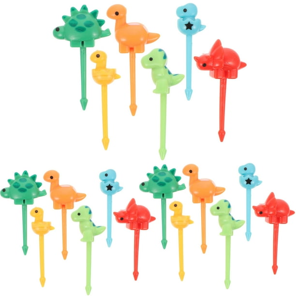 18 palillos de fruta con forma de dinosaurio, adorables palillos para comida infantil, colores aleatorios