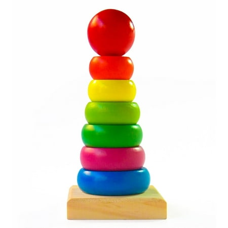 Wooden Toy Rings - Boxiki kids Rainbow Stacking Rings | Wooden Educational Toys to Stimulate Brain Development & Fine Motor Skills | All-Natural BPA-Free Rainbow Stacker for Educational Play | Classic Toys