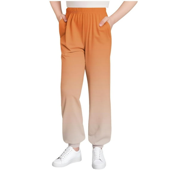 CheerKidz Childrens Full Length Pants Boys Girls Elastic Waist Jogger Pants Kids Pants Thin Sports Pants for Home Wear Outdoor Play Daily Travel Holiday Birthday(Orange#1,5-6 Years)