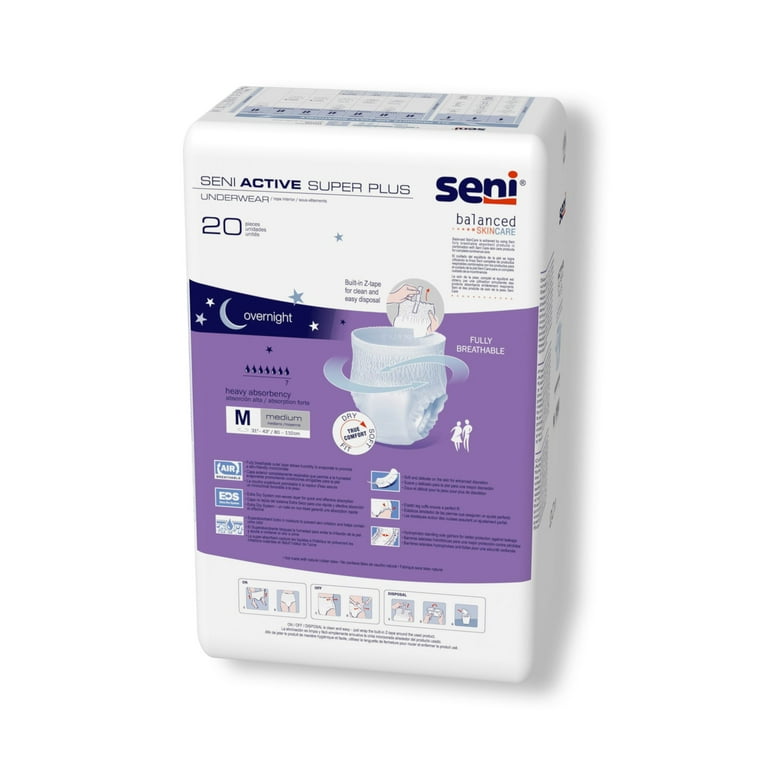 Seni Active Super Plus Disposable Underwear Pull On with Tear Away Seams  Medium, S-ME20-AP1, Heavy, 40 Ct 
