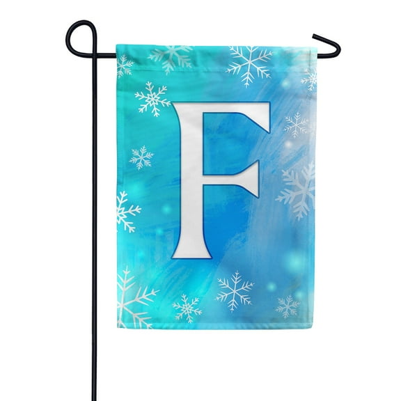 America Forever Winter Monogram Letter F Garden Flag Vertical Double Sided 12.5 x 18 inches Blue Snowflake Winter Holiday Seasonal Flags for Outdoor, Yard, Porch Decoration Snowfall Garden Flag