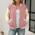 thumbnail image 2 of DHFJKG Womens Baseball Jacket Color Block Long Sleeve Button Up Lightweight Striped Varsity Jackets Versatile Coat, 2 of 9