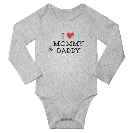 

I Love My Mommy & Daddy Funny Baby Long Sleeve Bodysuit Boy Girl Unisex (Gray 18-24M)