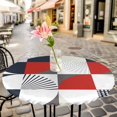thumbnail image 3 of Modern Geometric Elastic Fitted Round Table Cover Red Abstract Mid Century Waterproof Outdoor Tablecloth for Holiday Party, Picnic, Patio & Dining Fits Tables Up to 45"-54", 3 of 8