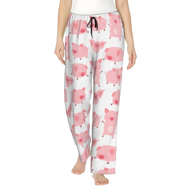 Balery Kawaii Pigs Pantalones de pijama para mujer, pijamas ultraligeros, pantalones de estar por casa-Large