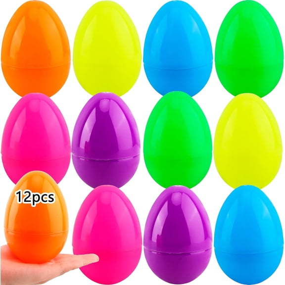 12-Pack Large 5-Inch Fillable Plastic EASTER EGGS for Egg Hunt and Basket Fillers, Empty Decorations in 6 Assorted Colors, Classroom Rewards Party Favors