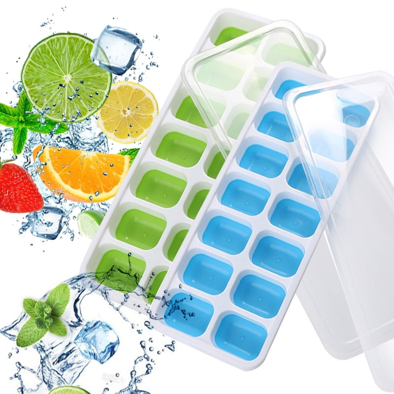 4 X ICE Cube Tray with LID and Easy to Pour Section SO NO More Spilling BPA Free Made by HIGH Grade Plastic 