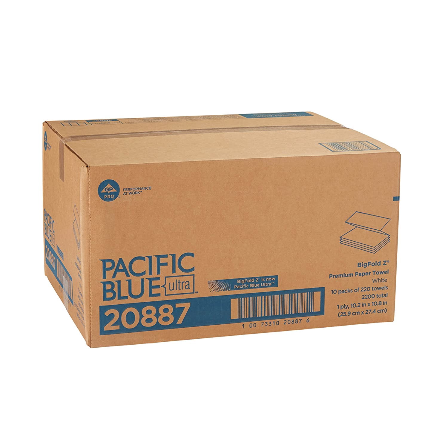 Pacific Blue Ultra Big Z-Fold Paper Towels by GP PRO White, 20887, 220 Paper Towels Per Pack, 10 Packs Per Case (2200 Total), 10.20'' x 10.80