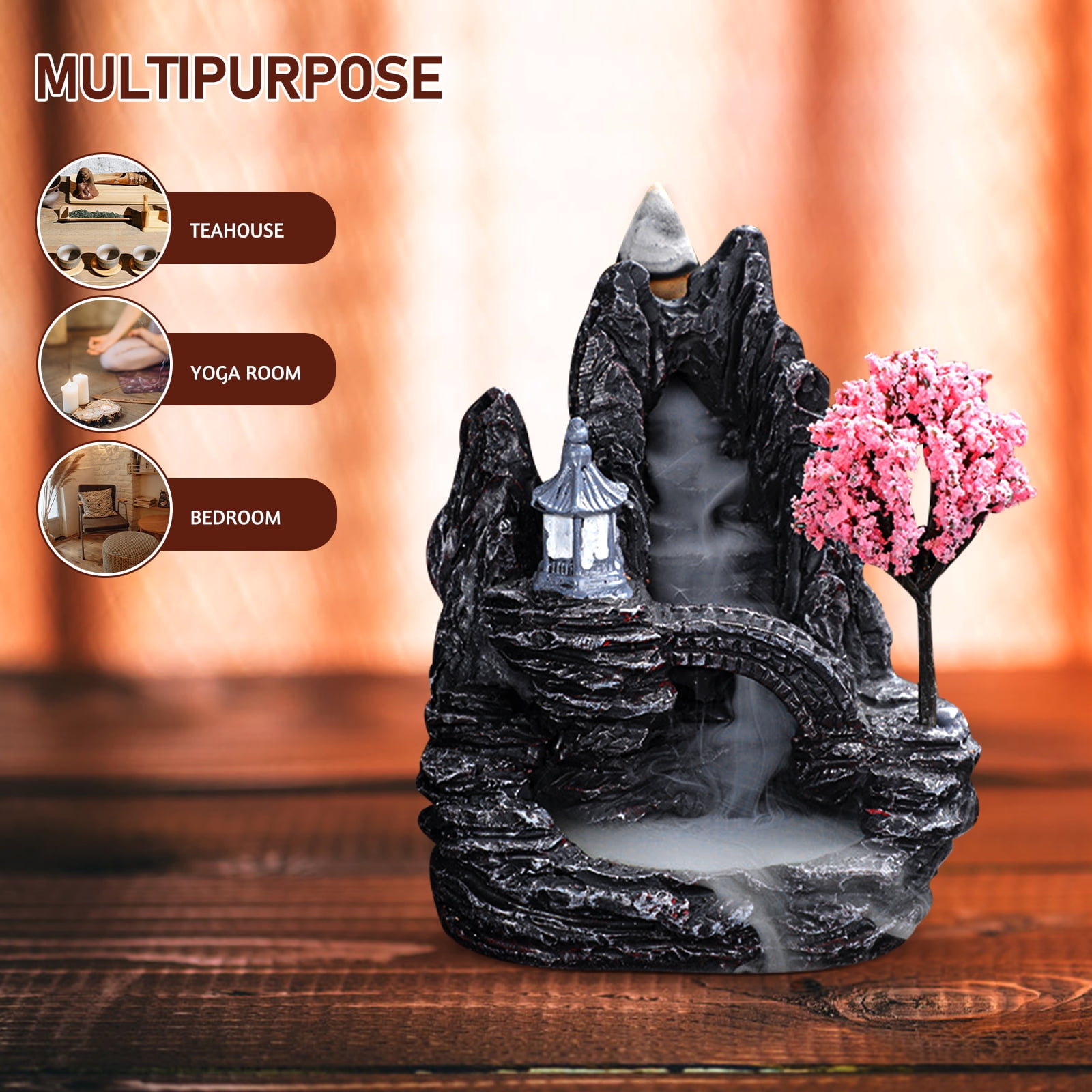 WEAVILUX Black Resin Backflow Incense Burner Aromatherapy