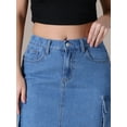thumbnail image 5 of INSPIRE CHIC Women's Maxi Denim Front Split Button Front Elastic Waist Streetwear Flap Pockets Cargo Jean Skirts M Blue, 5 of 6