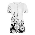 thumbnail image 5 of Feancey Holiday Sales 2025 Going Out Tops for Women Trendy Print Pleated Blouse Henley V-Neck Short Sleeve T-Shirts Button Up Casual Office Work Tees Multicolor XXXL, 5 of 5