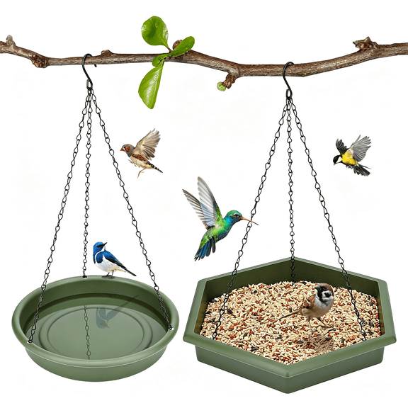 ACDANC Hanging Bird Bath，2 in 1 Xl Hanging Bird Feeder &Birds Bath for Outside,Birds Water Feeder,Tray for Outdoors Garden Patio Decoration,Classic Bird Baths