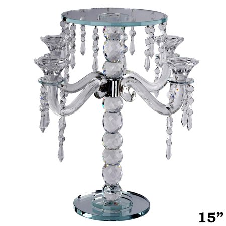 Balsacircle Clear 15 Tall Crystal Candelabra Votive Candle Holder