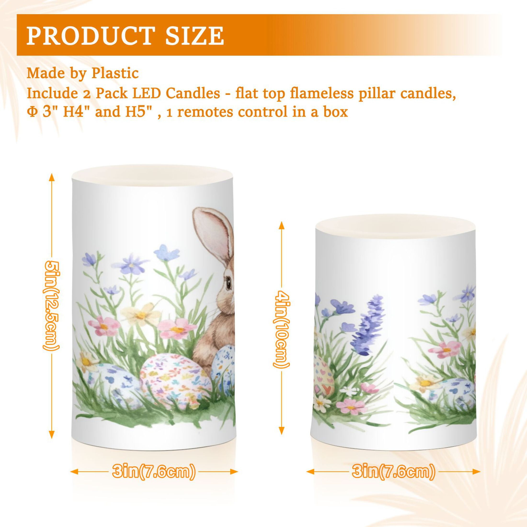 2 PCS Flameless Candles with Remote Timer LED Battery Operated Flickering Candle Light for Wedding Table Home Decoration Gifts Watercolor Easter Bunny Pattern