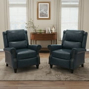 DREAMSIDEA Pushback Recliner Chair Sets of 2 Faux Leather Wingback Chair Home Theater Single Sofa for Living Room, Navy Blue