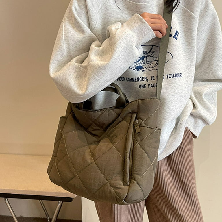 Women's Puffy Quilted Tote Bag - Large Nylon Padded Puffer