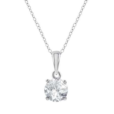 Engagement White Pendant - 1/4 Carat T.W. Diamond Sterling Silver Round Diamond Solitaire Pendant