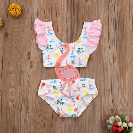 

Baby Newborn Girl One-Piece Swimsuit Flamingo Bikini Striped Swimwear Sleeveless Beach Outfit