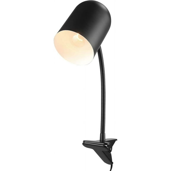 15" Clip-Arm Desk Lamp, Matte Black, Adjustable Gooseneck Arm, in-Line On Off Switch