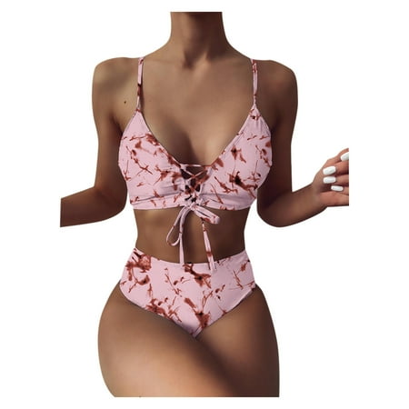 

VKEKIEO Two-Piece Sets Swimsuit Sport Bra Style Padded Brown S