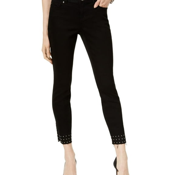I.N.C Womens Studded Released-Hem Skinny Fit Jeans, Black, 4