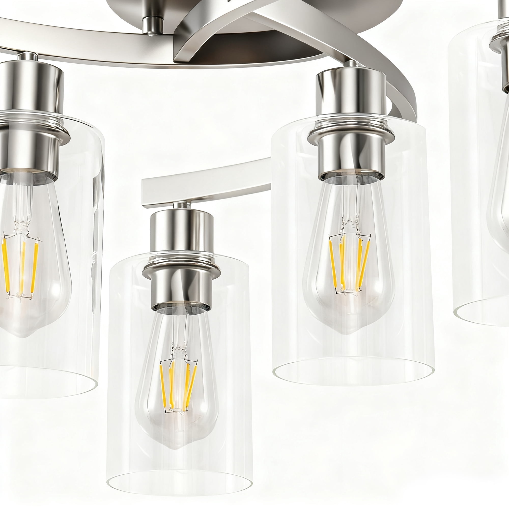 YANSUN Modern 6-Light Industrial Ceiling Light, Bent Tube Design with Clear Glass Shades, 20.5 in Flush Mount for Dining Room Living Room
