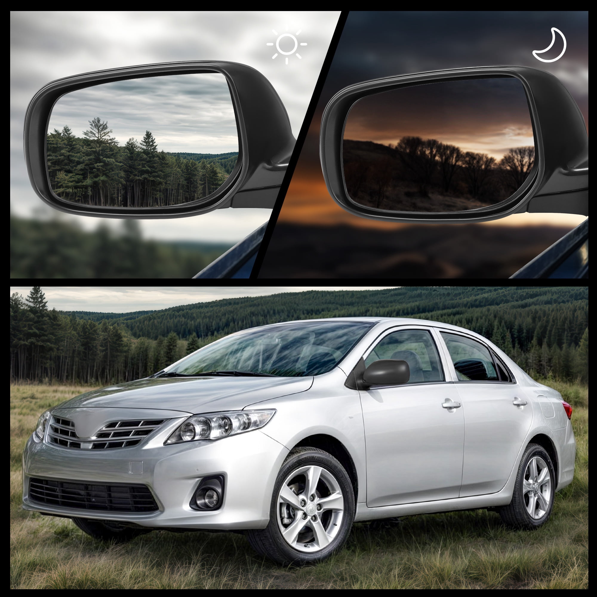 LEDKINGDOMUS Left Driver Side Power Heated Mirror Compatible with 2009 2010 2011 2012 2013 Toyota Corolla, Manual Folding Black Door Mirror (9.06" x 5.12")