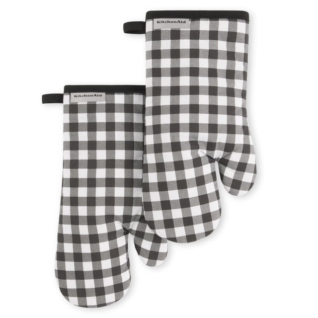 Juego de 2 guantes de cocina KitchenAid Gingham Onyx, algodón negro