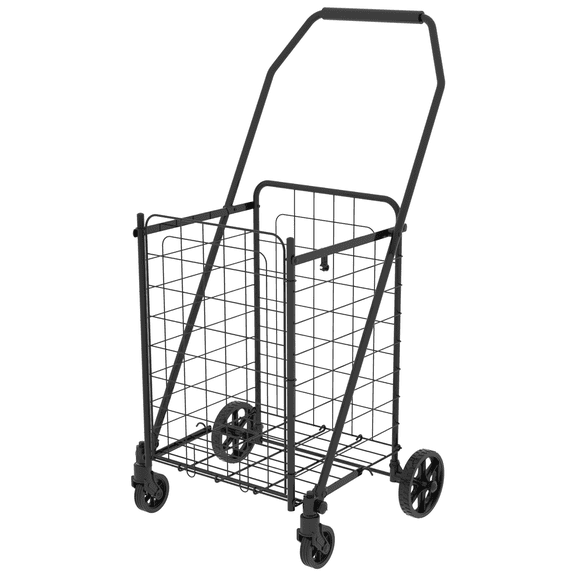 Yoneston Folding Shopping Cart with Waterproof Oxford Cloth Lining,Supports up to 100 lbs, Heavy Duty Shopping Trolley for Shopping, Grocery, Laundry, Outdoor, Black