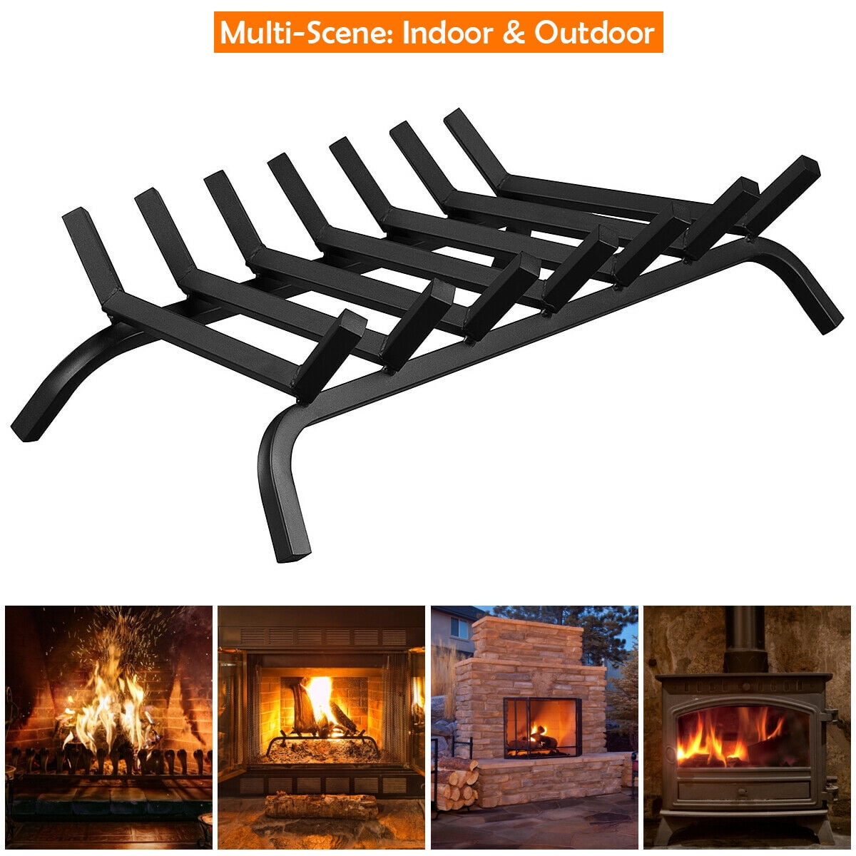 30" Iron Fireplace Log Grate 3/4" Steel Firewood Burning Rack Black Chimney NEW 