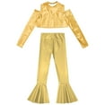 thumbnail image 3 of YONGHS Girls Shiny Metallic Jazz Hip Hop Street Modern Outfit Long Sleeve Crop Top with Flared Pants Gold 6, 3 of 5