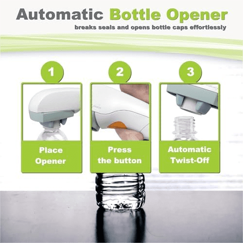 Electric Bottle Opener for Seniors - Automatic Solution for Easy Opening of Water Bottles. Ideal for Weak Hands or Those with Arthritis. Perfect for Soda, Milk, Juice. Battery Powered.