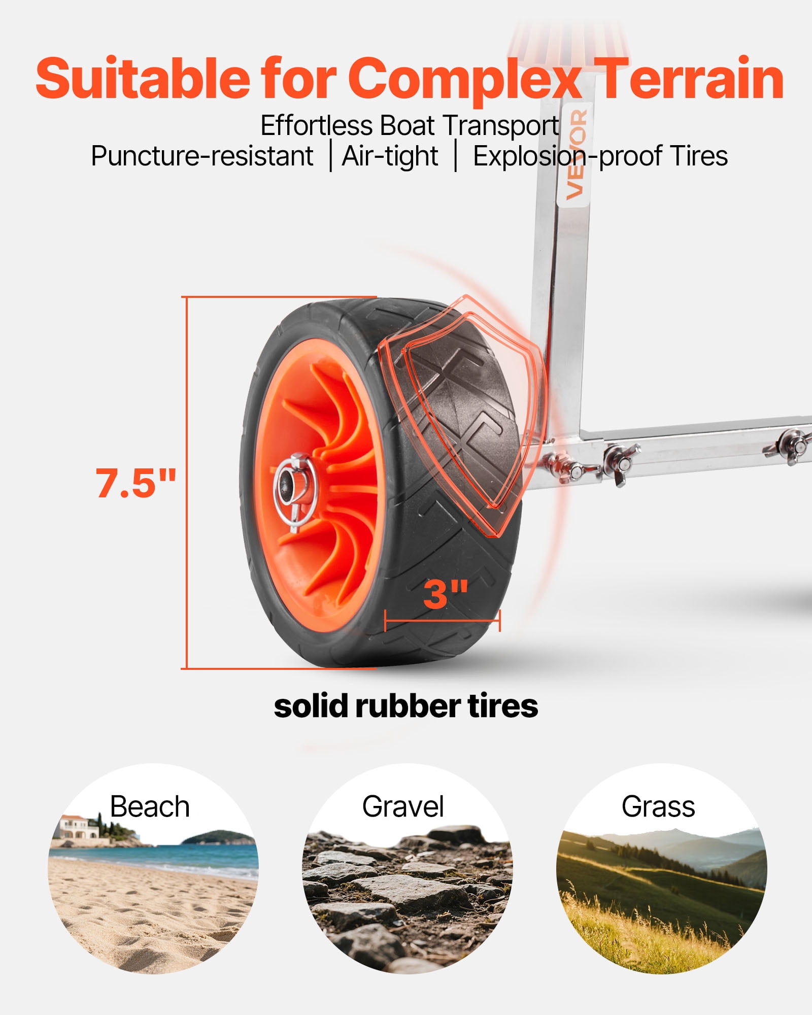VEVOR Kayak Cart, 250 lbs Load Capacity, Canoe Cart Dolly with 7.5-inch Solid Rubber Tires & Kickstand, Assembles & Disassembles Within Seconds, Paddle Board Trolley for Kayaks, Canoes, Paddleboards