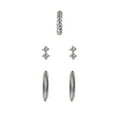 thumbnail image 5 of Time and Tru Adult Female Silver-Tone Crystal Stone Cable Chain Dangle and Textured Hoop Multi Stacker Earring Set, 5 of 6