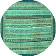 thumbnail image 1 of Ahgly Company Machine Washable Indoor Round Oriental Turquoise Blue Modern Area Rugs, 3' Round, 1 of 4