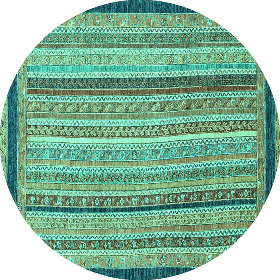 Ahgly Company Machine Washable Indoor Round Oriental Turquoise Blue Modern Area Rugs, 3' Round