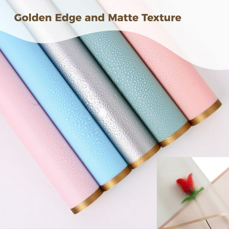 100PCS Wrapping Paper, Waterproof Flowers Packaging Paper with Gold Border  in Ten Colors, DIY Wrapping Sheets for Gift Box Packaging Florist Bouquet  23 x 23 