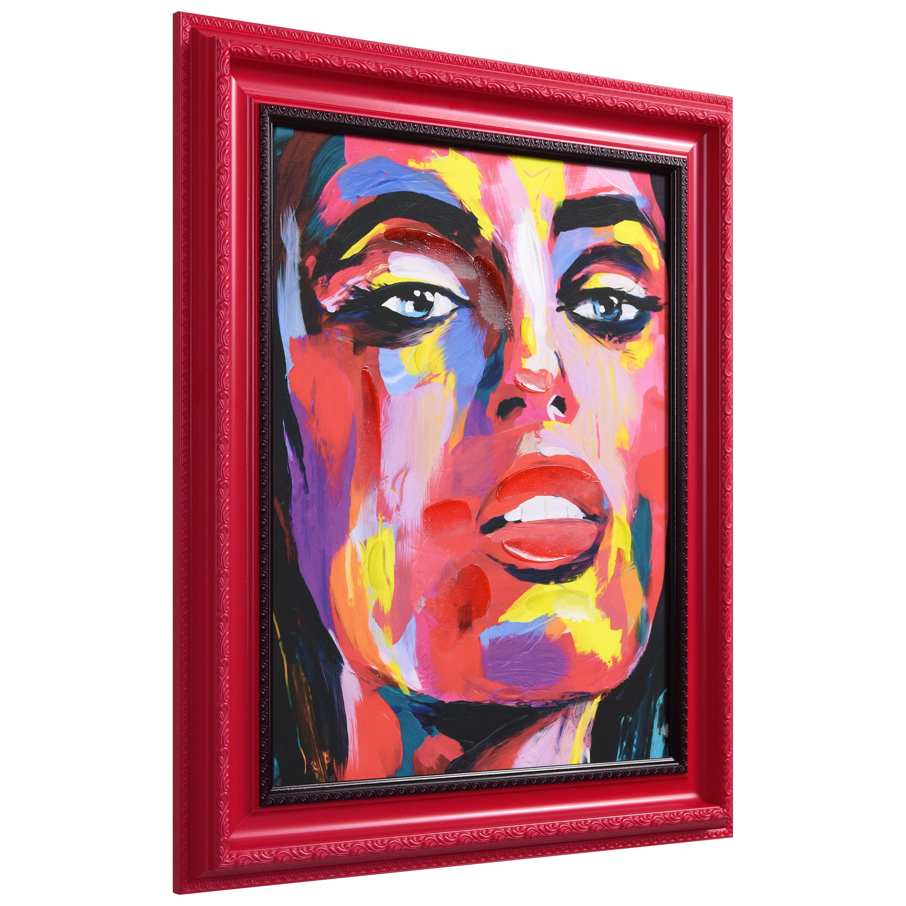 "Vivid Elegance" Chromatic Hand Painted Embellished Giclee Portrait Canvas Wall Art with Baroque Two-Tone Frame