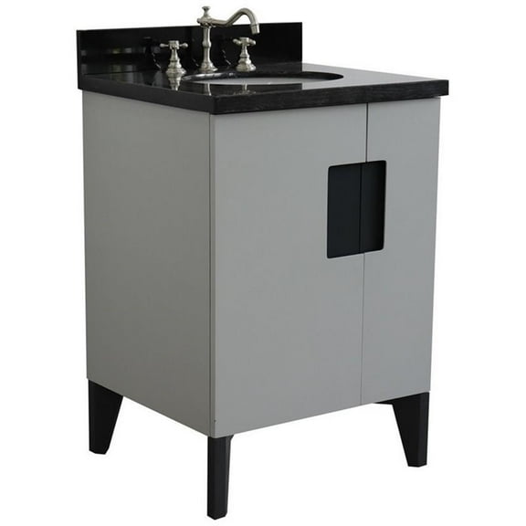 Kolb 25" Oval Sink Solid Wood Vanity with Black Granite Stone in Light Gray